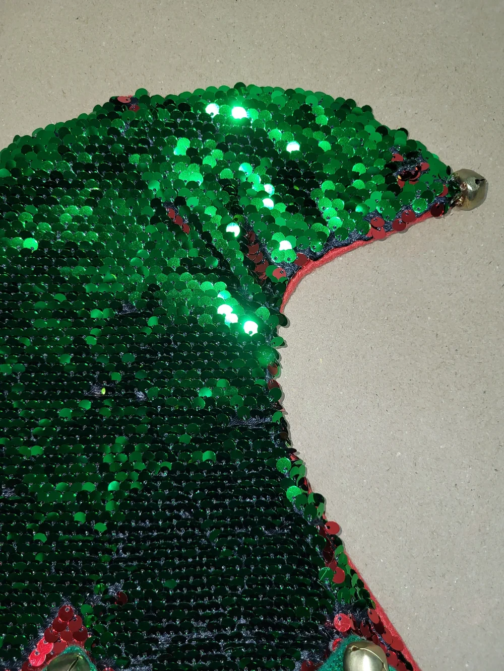 Kids Green Sequin Elf Hat with Jingle Bells
